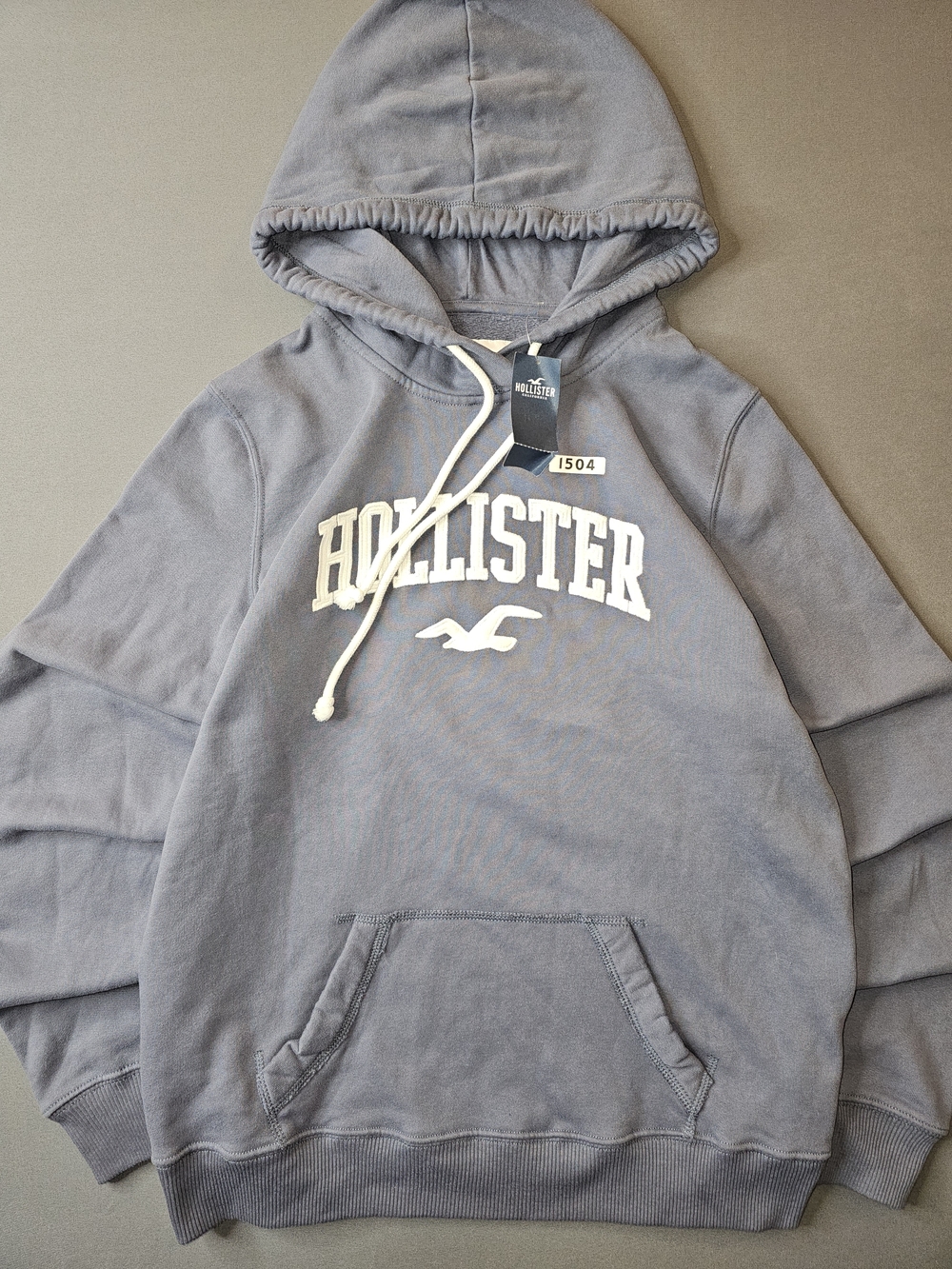 Hollister Slate Blue Pullover Hoodie with White Logo